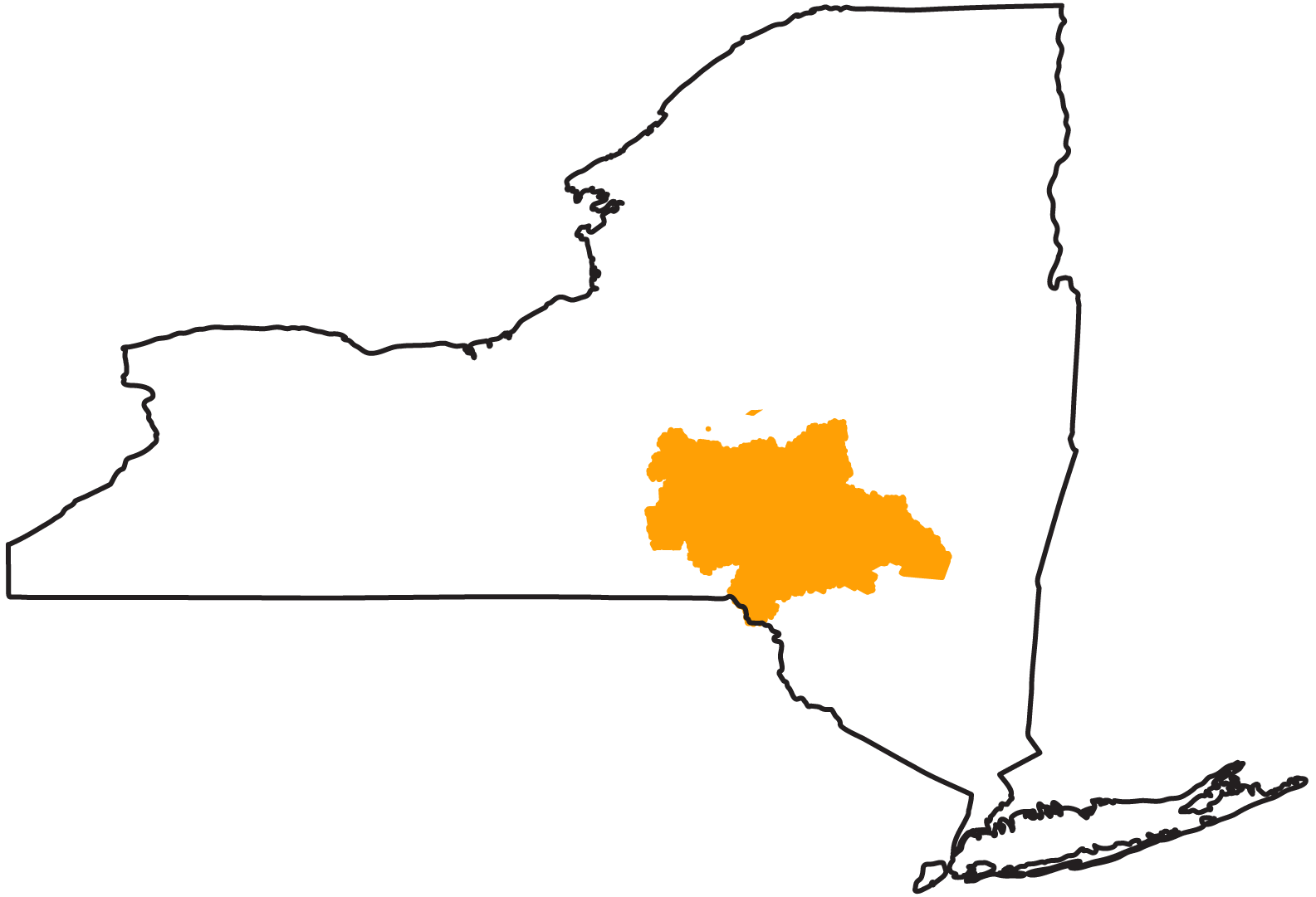 New York State map highlighting the Southeast region