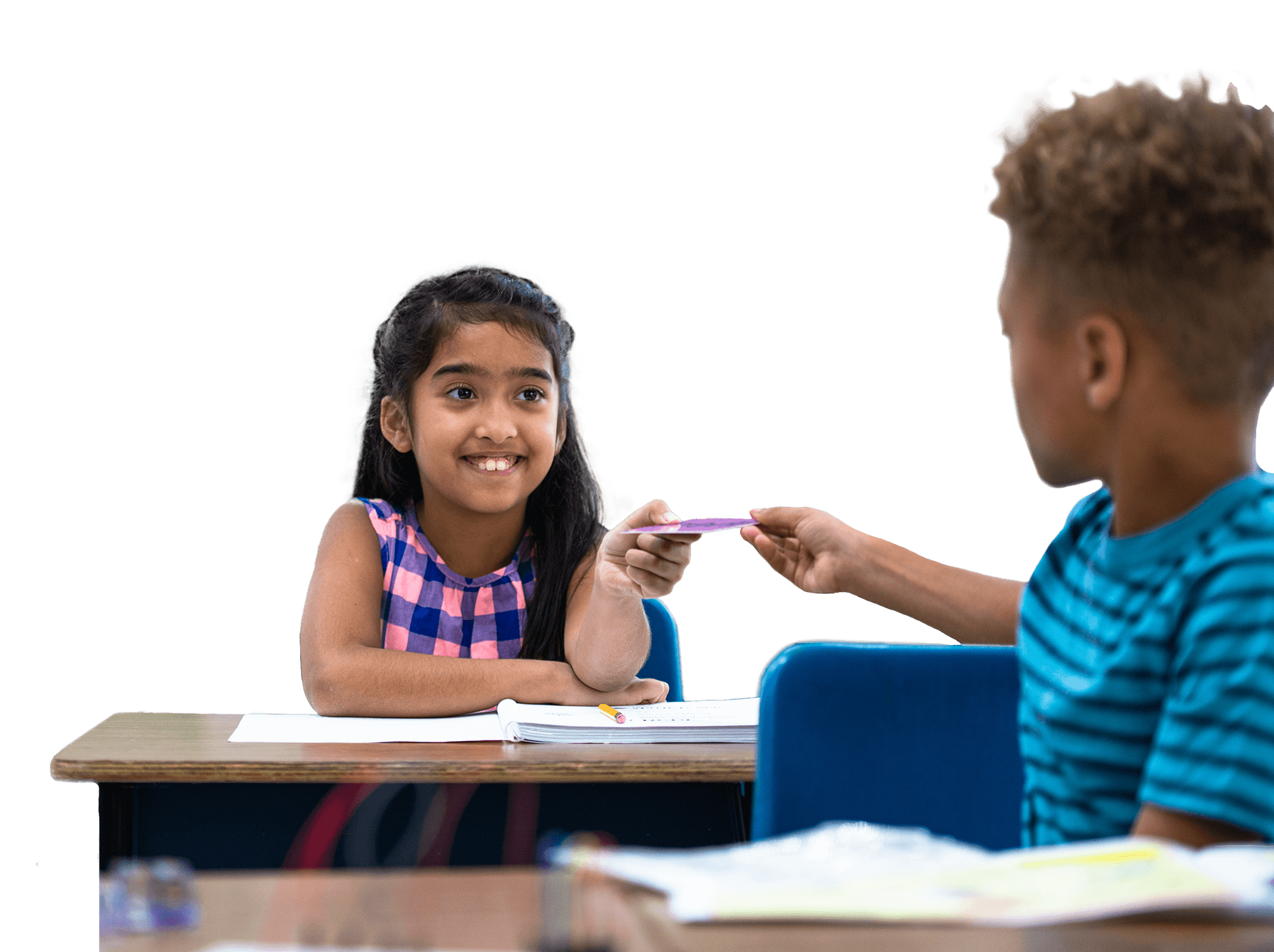 children passing a paper in class